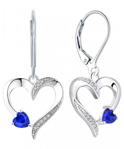 Heart Earrings Sterling Silver Love Heart Dangle Drop Earrings Birthstone Leverback Jewelry for Women 09-sapphire-Sept $31.24...