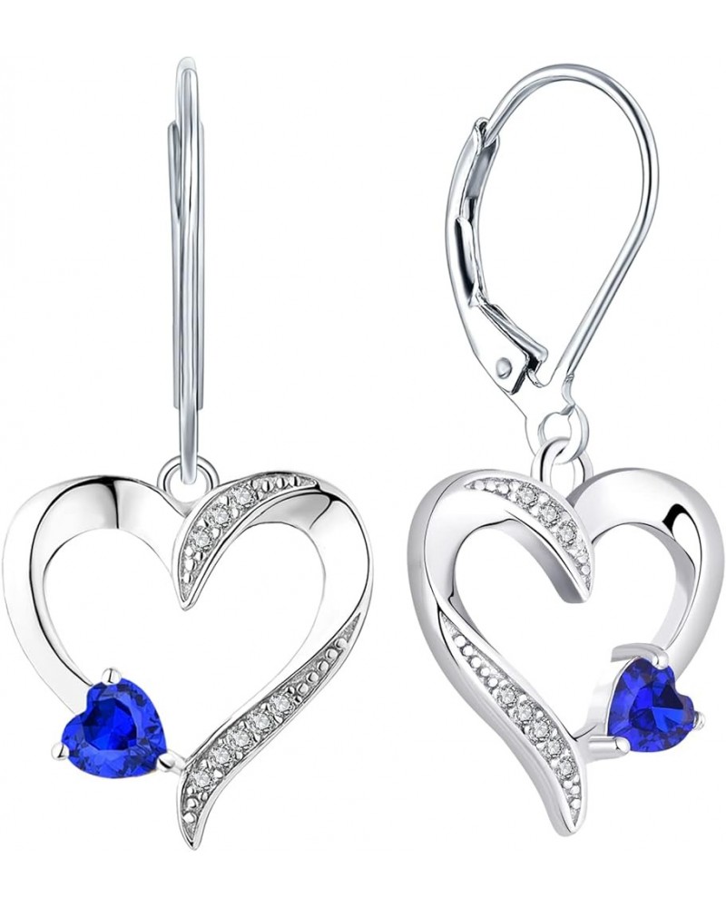 Heart Earrings Sterling Silver Love Heart Dangle Drop Earrings Birthstone Leverback Jewelry for Women 09-sapphire-Sept $31.24...