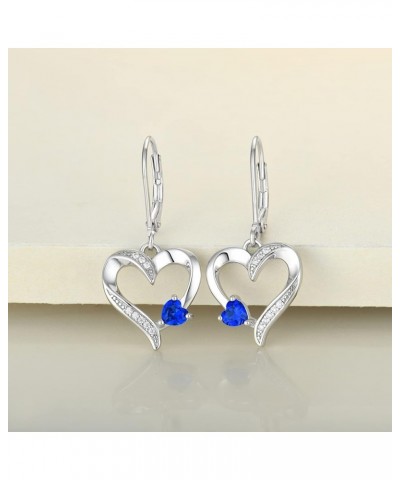 Heart Earrings Sterling Silver Love Heart Dangle Drop Earrings Birthstone Leverback Jewelry for Women 09-sapphire-Sept $31.24...