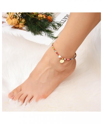 Initial Anklets for Women Handmade Beaded Ankle Bracelets 14K Gold Letter Initial Heart Anklet Boho Colorful Beads Ankle Brac...