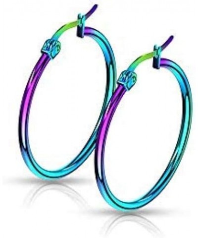 Pair of Rainbow Anodized 316L Stainless Steel Round Hoop Earrings 22 GA, Length: 30mm $10.07 Body Jewelry