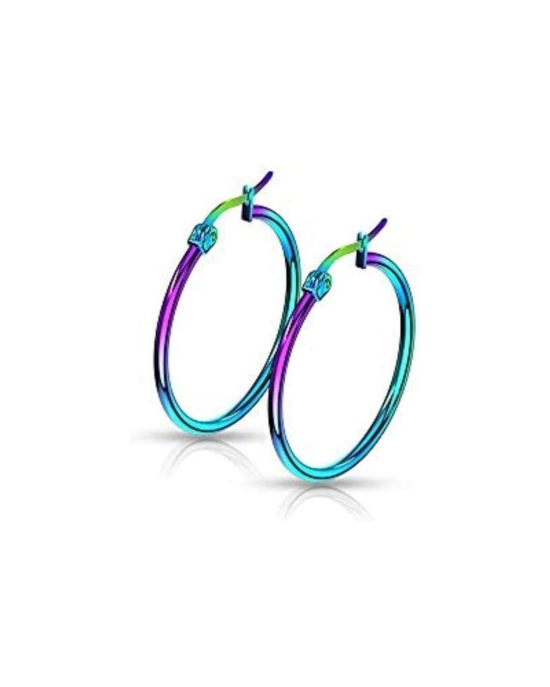 Pair of Rainbow Anodized 316L Stainless Steel Round Hoop Earrings 22 GA, Length: 30mm $10.07 Body Jewelry