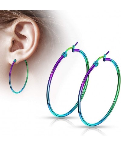 Pair of Rainbow Anodized 316L Stainless Steel Round Hoop Earrings 22 GA, Length: 30mm $10.07 Body Jewelry