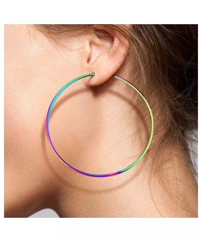 Pair of Rainbow Anodized 316L Stainless Steel Round Hoop Earrings 22 GA, Length: 30mm $10.07 Body Jewelry