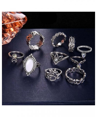 38Pcs Vintage Knuckle Rings Set Gemstone Bohemian Stackable Finger Rings Midi Rings for Women Aesthetic Hollow Carved Crystal...