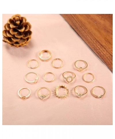 38Pcs Vintage Knuckle Rings Set Gemstone Bohemian Stackable Finger Rings Midi Rings for Women Aesthetic Hollow Carved Crystal...