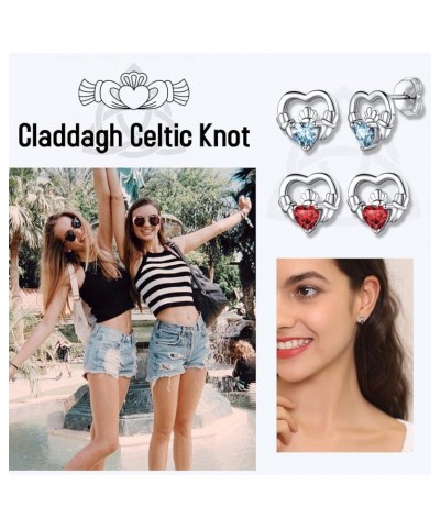 925 Sterling Silver Dainty Celtic Knot/Claddagh Heart Earrings with Birthstone, Irish Celtic Jewelry for Women Girls (with Gi...