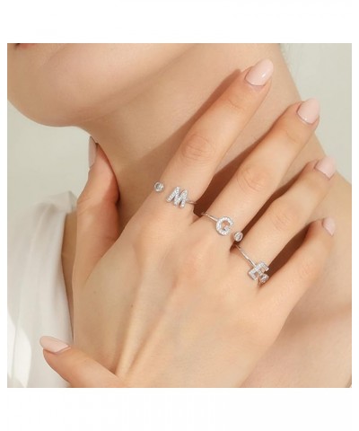 GoldChic Jewelry Silver Initial Rings for Women, Crystal Letter Stacking Rings, 925 Sterling Silver Stackable Captial Ring fo...