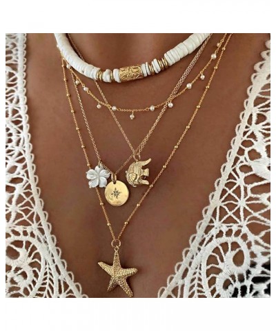 Beach Charm Necklace for Women Summer Starfish Shell Necklace Layered Beachy Necklaces Surfer Flower Necklace for Teen Girls ...