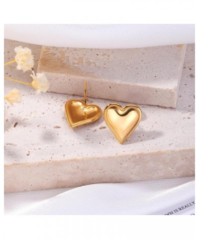 Gold Heart Earrings Dangle Heart Drop Earrings 18K Gold Statement Heart Earrings for Women Chunky Heart Shaped Earrings E:Gol...