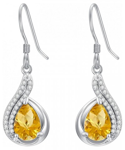 Genuine Gemstone Earrings for Women 925 Sterling Silver 6mm * 9mm Pear Cut Birthstone Drop Dangle Earrings Citrine $42.11 Ear...