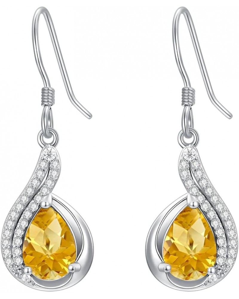 Genuine Gemstone Earrings for Women 925 Sterling Silver 6mm * 9mm Pear Cut Birthstone Drop Dangle Earrings Citrine $42.11 Ear...