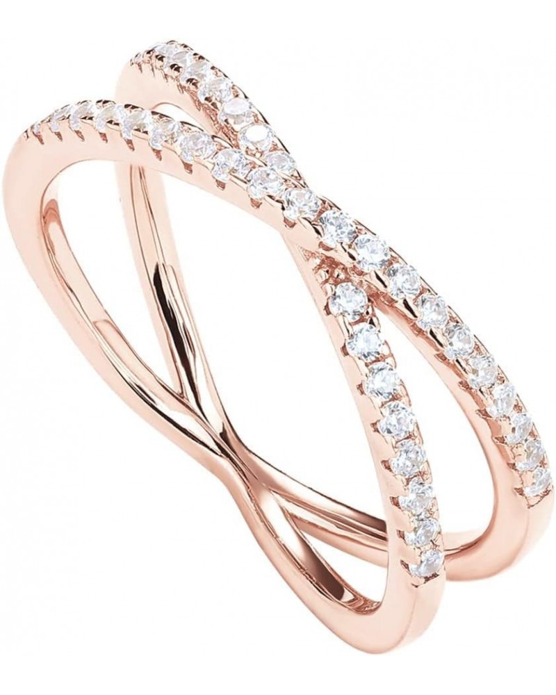 14K Gold Plated X Ring Simulated Diamond CZ Criss Cross Ring for Women 6 Rose Gold $15.37 Rings