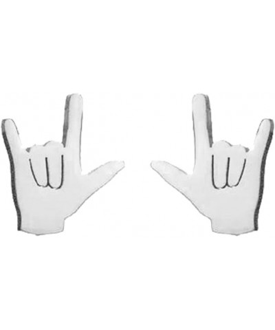 I Love You Hand Sign Language Symbol Stud Earrings for Women silver $7.40 Earrings