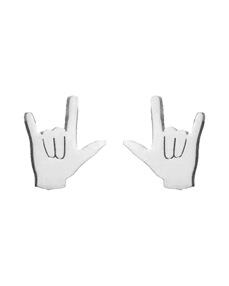 I Love You Hand Sign Language Symbol Stud Earrings for Women silver $7.40 Earrings