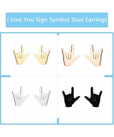 I Love You Hand Sign Language Symbol Stud Earrings for Women silver $7.40 Earrings