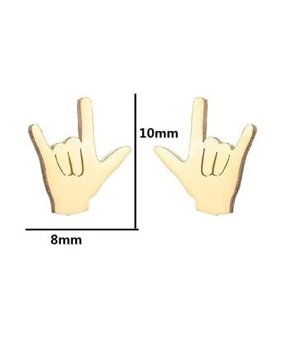 I Love You Hand Sign Language Symbol Stud Earrings for Women silver $7.40 Earrings