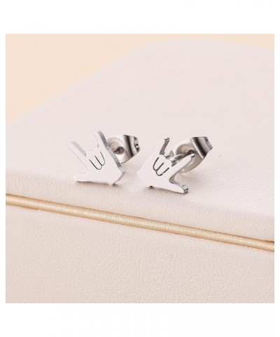 I Love You Hand Sign Language Symbol Stud Earrings for Women silver $7.40 Earrings