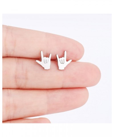 I Love You Hand Sign Language Symbol Stud Earrings for Women silver $7.40 Earrings