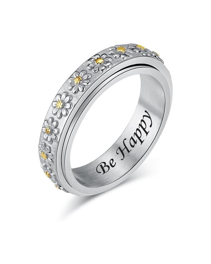 SHNIAN Be Happy Daisy Band Rings for Women Stainless Steel Inspirational Ring Spinner Fidget Gift Faith Verse Ring Statement ...