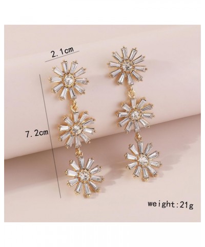 Long Crystal Sunflower Earrings for Women Girls Gold Plated Rhinestone Colorful White Fuchisia Blue Birthstone Lightweight De...