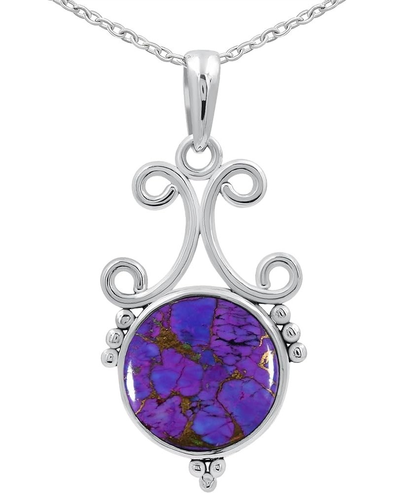 5.45Cts Natural Round Shaped Semi Precious Gemstone Pendant Necklace For Women With 18Inch Chain, Sterling Silver Birthstone ...