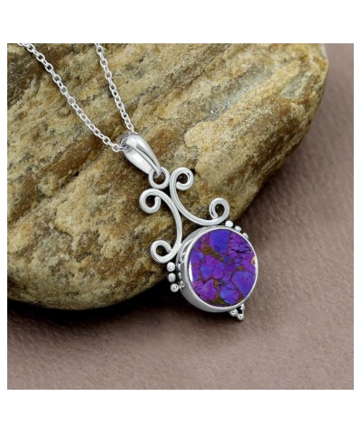 5.45Cts Natural Round Shaped Semi Precious Gemstone Pendant Necklace For Women With 18Inch Chain, Sterling Silver Birthstone ...