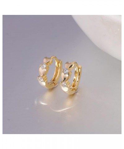 14K White Gold Plated Small Hoop Earrings for Women Girls Heart Cubic Zirconia Hypoallergenic Earrings a.Heart-Yellow Gold $6...