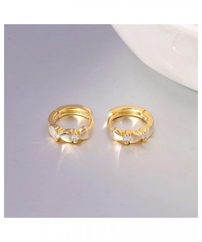 14K White Gold Plated Small Hoop Earrings for Women Girls Heart Cubic Zirconia Hypoallergenic Earrings a.Heart-Yellow Gold $6...