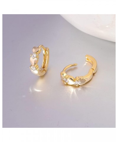 14K White Gold Plated Small Hoop Earrings for Women Girls Heart Cubic Zirconia Hypoallergenic Earrings a.Heart-Yellow Gold $6...