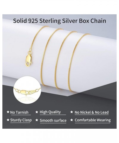 Solid 18K Gold Over 925 Sterling Silver Chain Necklace for Women Girls, 0.8mm Box Chain Lobster Claw Clasp-Super Thin & Stron...