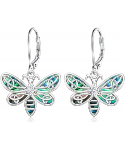 Butterfly/Dragonfly/Owl/Bee Earrings for Women 925 Sterling Silver Abalone Shell Celtic Knot Earrings Leverback Dangle Earrin...