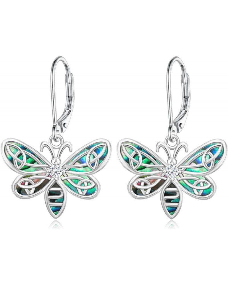 Butterfly/Dragonfly/Owl/Bee Earrings for Women 925 Sterling Silver Abalone Shell Celtic Knot Earrings Leverback Dangle Earrin...