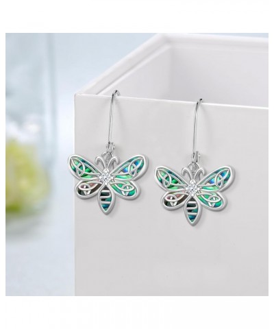 Butterfly/Dragonfly/Owl/Bee Earrings for Women 925 Sterling Silver Abalone Shell Celtic Knot Earrings Leverback Dangle Earrin...