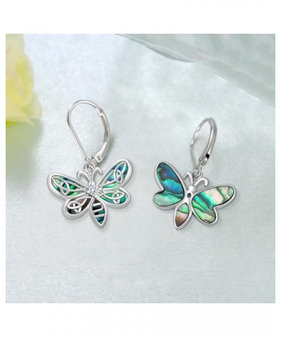 Butterfly/Dragonfly/Owl/Bee Earrings for Women 925 Sterling Silver Abalone Shell Celtic Knot Earrings Leverback Dangle Earrin...