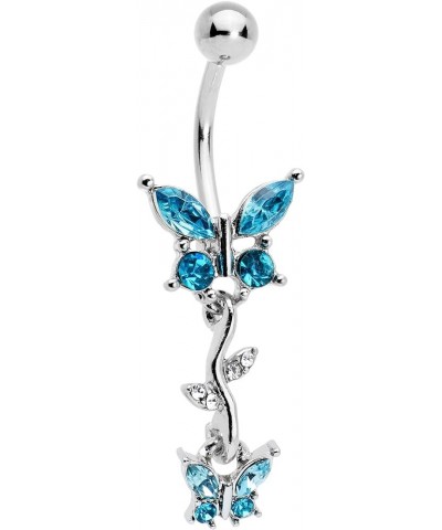 Womens 14G 316L Steel Navel Ring Piercing Color Accent Vine Butterfly Dangle Belly Button Ring Blue $10.79 Body Jewelry