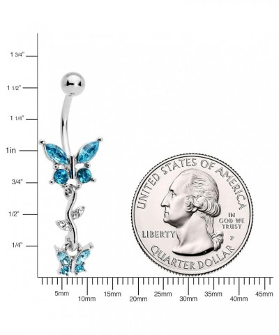 Womens 14G 316L Steel Navel Ring Piercing Color Accent Vine Butterfly Dangle Belly Button Ring Blue $10.79 Body Jewelry