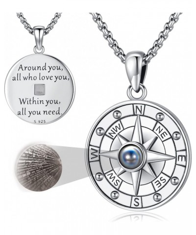 Compass Necklace for Women Men Sterling Silver 925 Compass Pendant Picture Locket Holds Ashes Urn Compass Jewelry J-C-Compass...