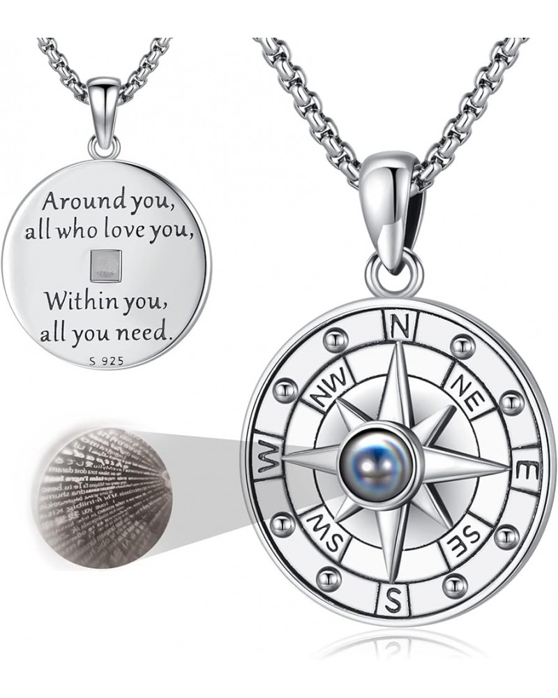 Compass Necklace for Women Men Sterling Silver 925 Compass Pendant Picture Locket Holds Ashes Urn Compass Jewelry J-C-Compass...