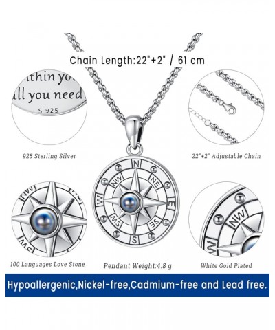 Compass Necklace for Women Men Sterling Silver 925 Compass Pendant Picture Locket Holds Ashes Urn Compass Jewelry J-C-Compass...