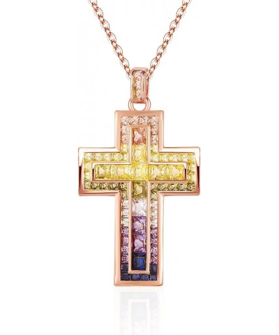 Rainbow Cross Necklace for Women Men Girls, 14K Gold Plated Statement Necklace for Birthday Gifts 18-inch chain & 2-inch exte...