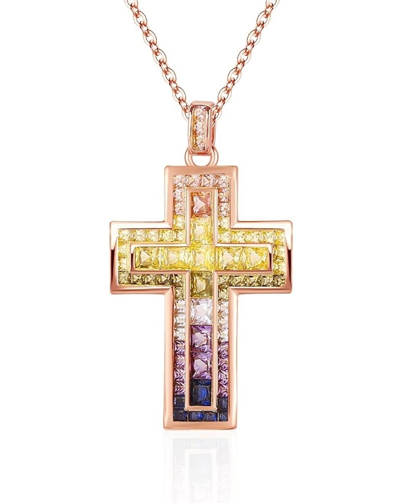 Rainbow Cross Necklace for Women Men Girls, 14K Gold Plated Statement Necklace for Birthday Gifts 18-inch chain & 2-inch exte...