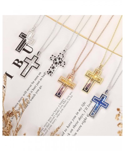 Rainbow Cross Necklace for Women Men Girls, 14K Gold Plated Statement Necklace for Birthday Gifts 18-inch chain & 2-inch exte...