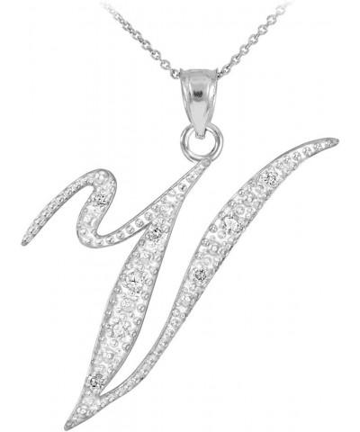 14K White Gold Diamond Accented Dangling Cursive Initial A-Z Charm 4/5" Pendant Necklace - Choice of Letter & Chain Length 20...