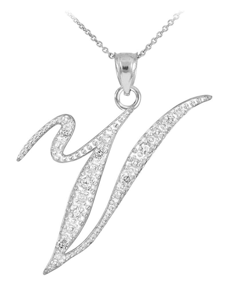 14K White Gold Diamond Accented Dangling Cursive Initial A-Z Charm 4/5" Pendant Necklace - Choice of Letter & Chain Length 20...