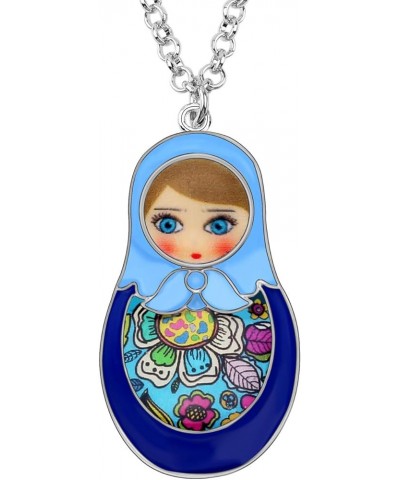 Alloy Doll Necklace Matryoshka Russian Doll Pendant Chain Enamel Jewelry Gifts for Women Girls Blue $9.59 Necklaces