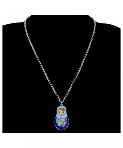 Alloy Doll Necklace Matryoshka Russian Doll Pendant Chain Enamel Jewelry Gifts for Women Girls Blue $9.59 Necklaces