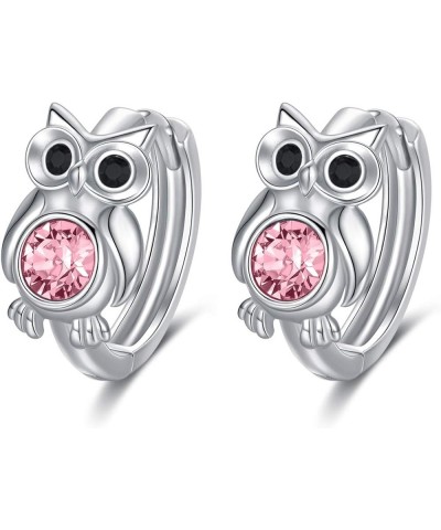 Sterling Silver Owl Hoop Earrings, Owl Jewelry Gifts for Women Daughter Pink $10.79 Earrings