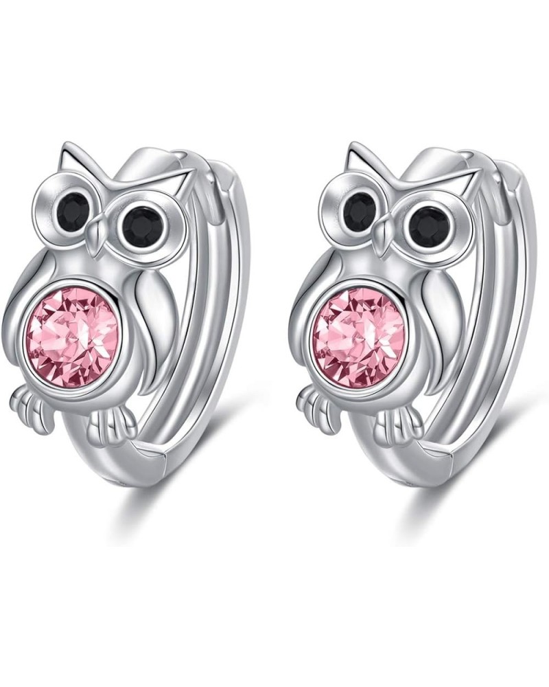 Sterling Silver Owl Hoop Earrings, Owl Jewelry Gifts for Women Daughter Pink $10.79 Earrings