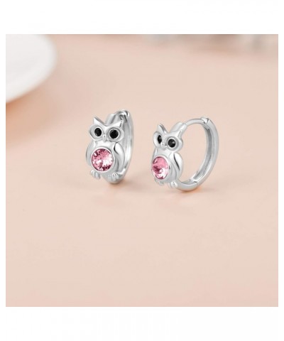 Sterling Silver Owl Hoop Earrings, Owl Jewelry Gifts for Women Daughter Pink $10.79 Earrings